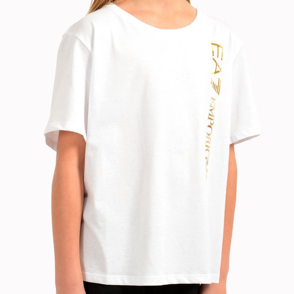 Emporio Armani EA7 Girls White Short Sleeve Logo Print T-Shirt - Picture 2 of 7